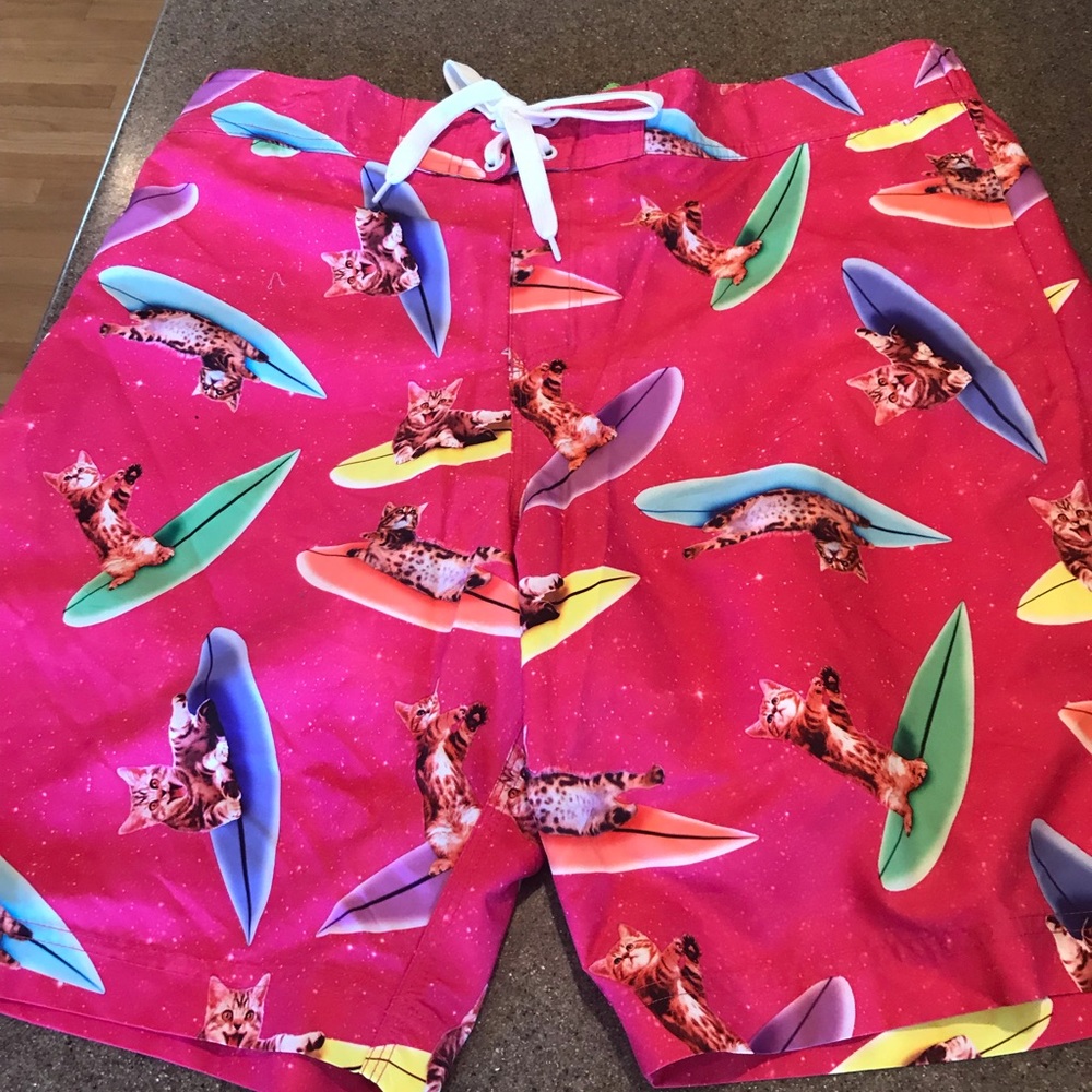 New men’s surfing cat kitty swim trunks sz large